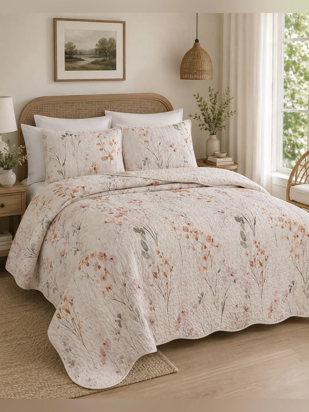 Floral Queen 3 piece Quilt Set
